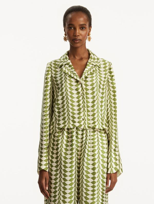 Oscar De La Renta Geo Silk Twill Blouse
