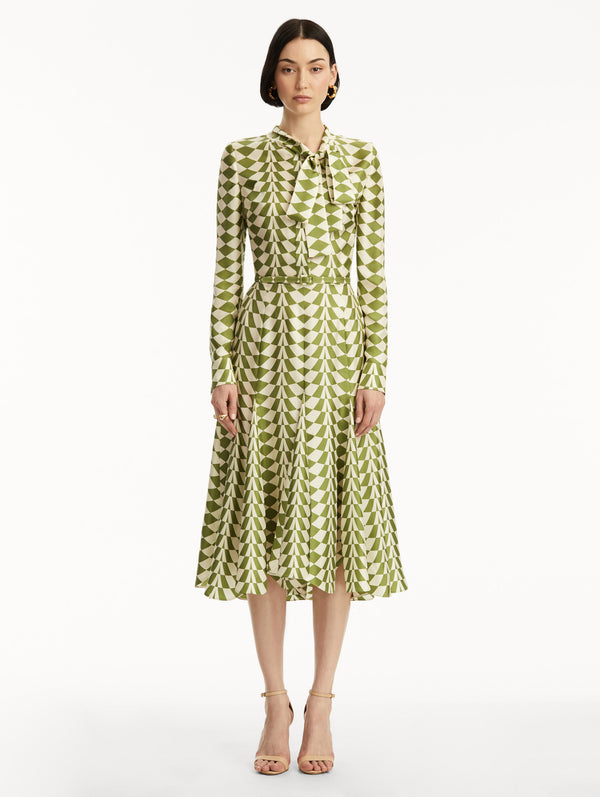 Oscar De La Renta Geo Silk Twill Shirt Dress