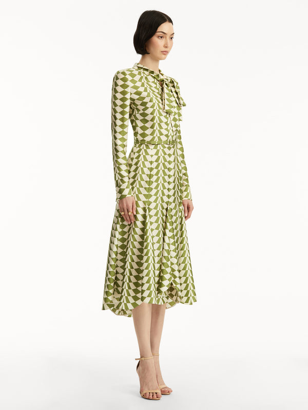 Oscar De La Renta Geo Silk Twill Shirt Dress