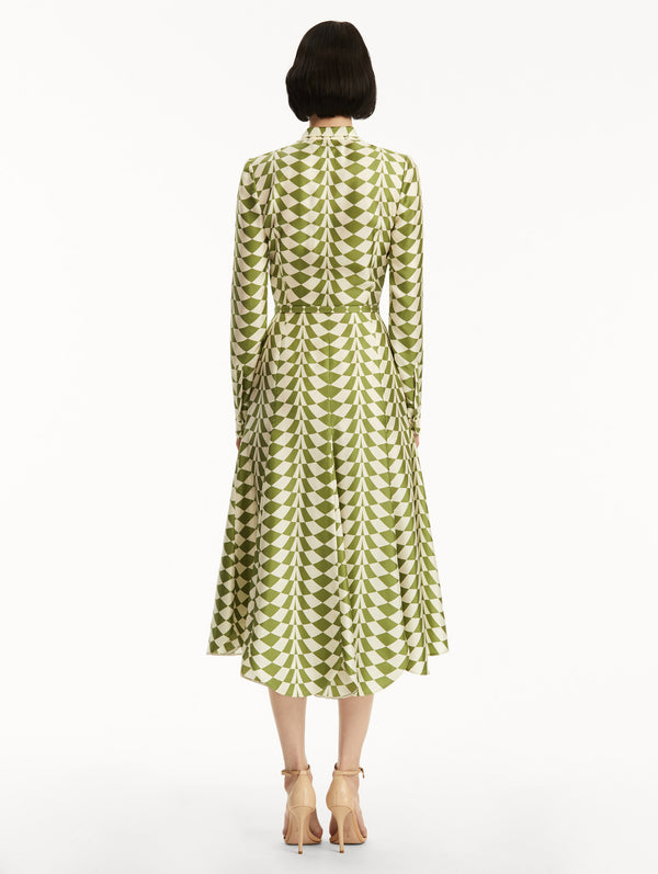Oscar De La Renta Geo Silk Twill Shirt Dress