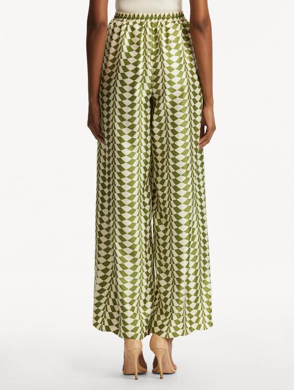 Oscar De La Renta Geo Silk Twill Wide Leg Pant