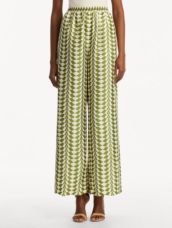 Oscar De La Renta Geo Silk Twill Wide Leg Pant