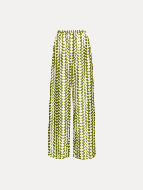 oscar de la renta Geo Silk Twill Wide Leg Pant