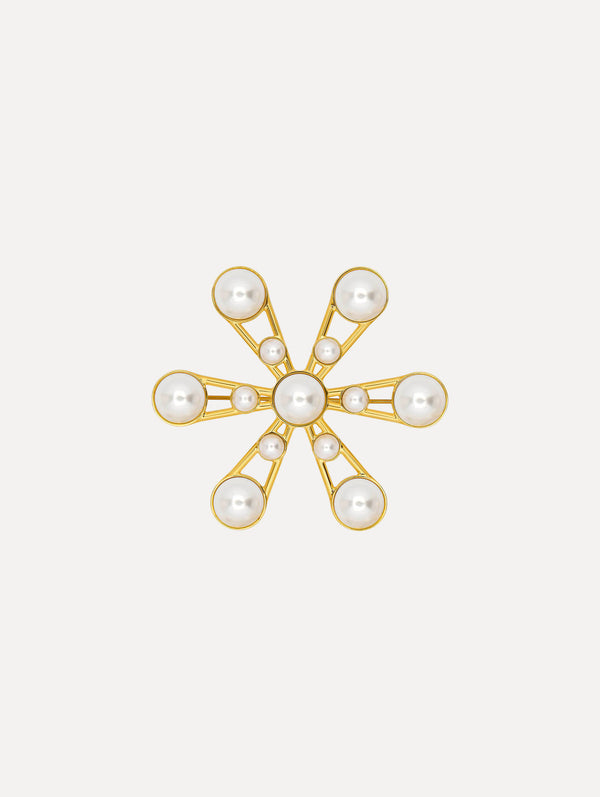 oscar de la renta Geometric Pearl Flower Brooch