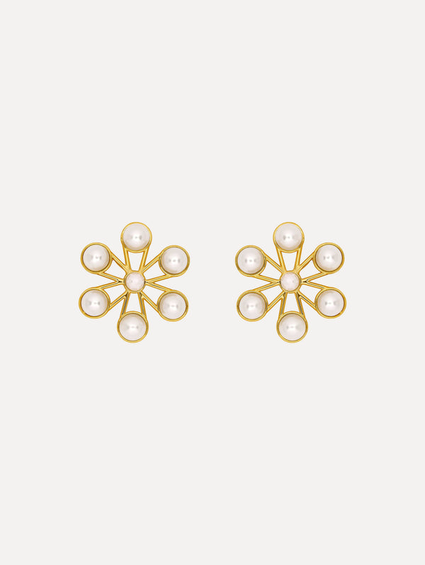 oscar de la renta Geometric Pearl Flower Earrings