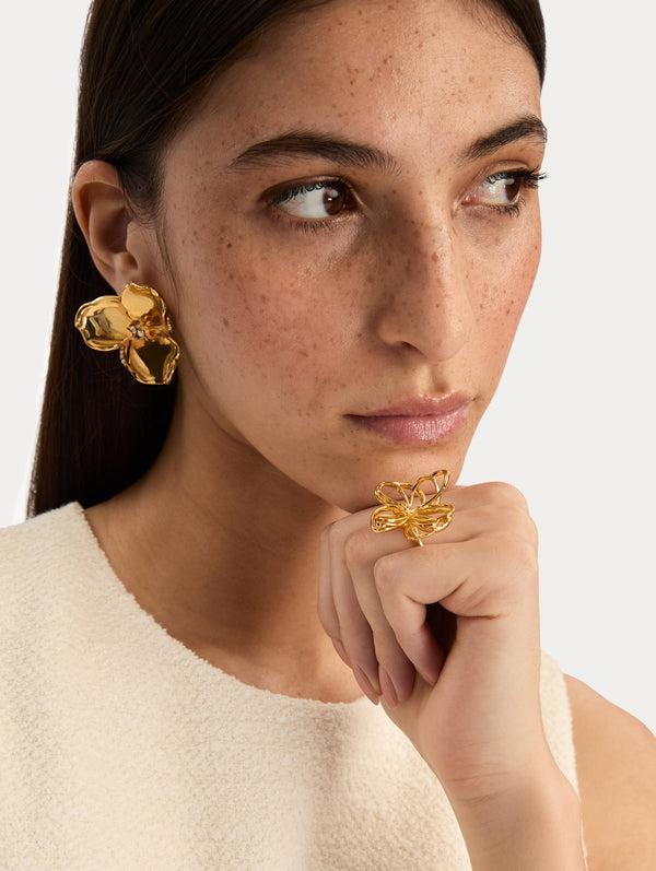 Oscar De La Renta Gold Blossom Earrings