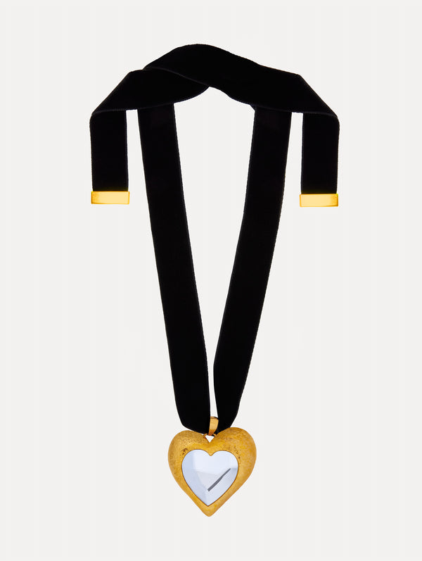 oscar de la renta Hammered Heart Velvet Necklace