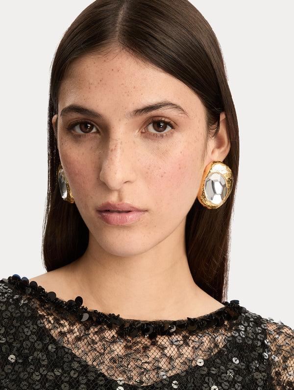 Oscar De La Renta Hammered Oval Clip-On Earrings