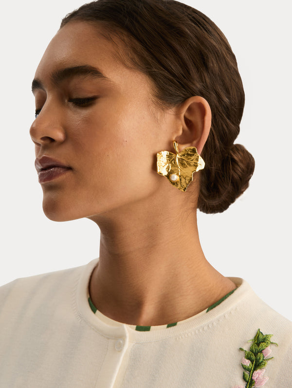 Oscar De La Renta Ivy Leaf Earrings
