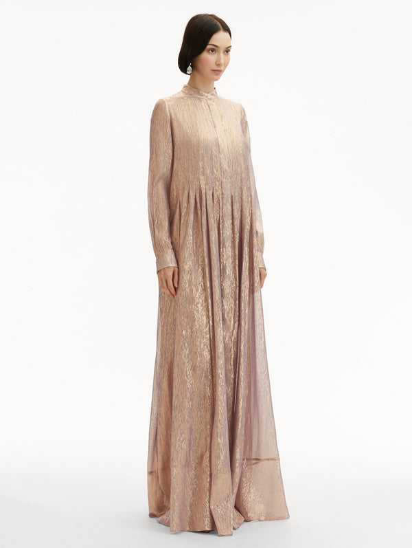 Oscar De La Renta Lamé Mousseline Pleated Caftan