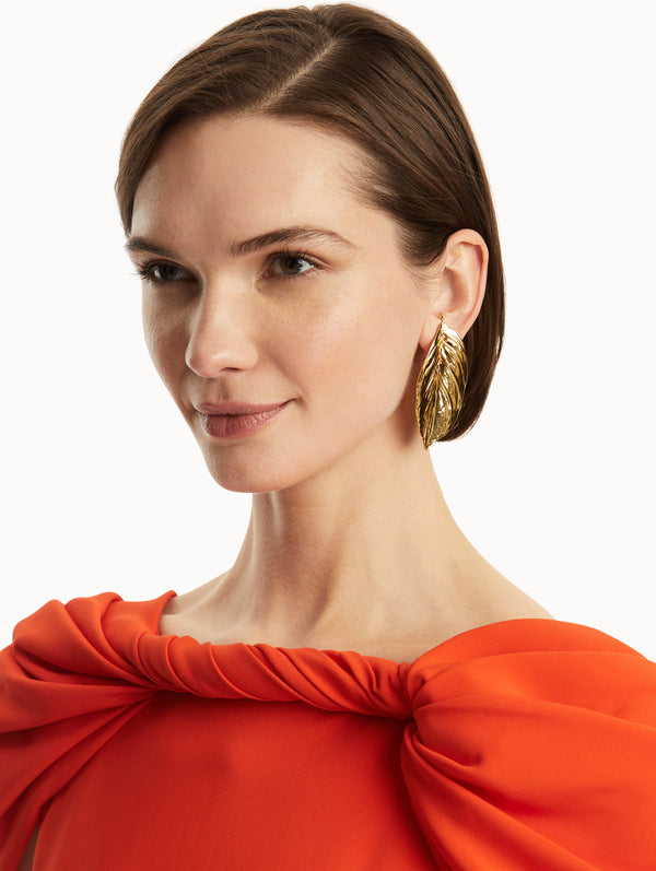 Oscar De La Renta Large Leaf Clip-On Earrings
