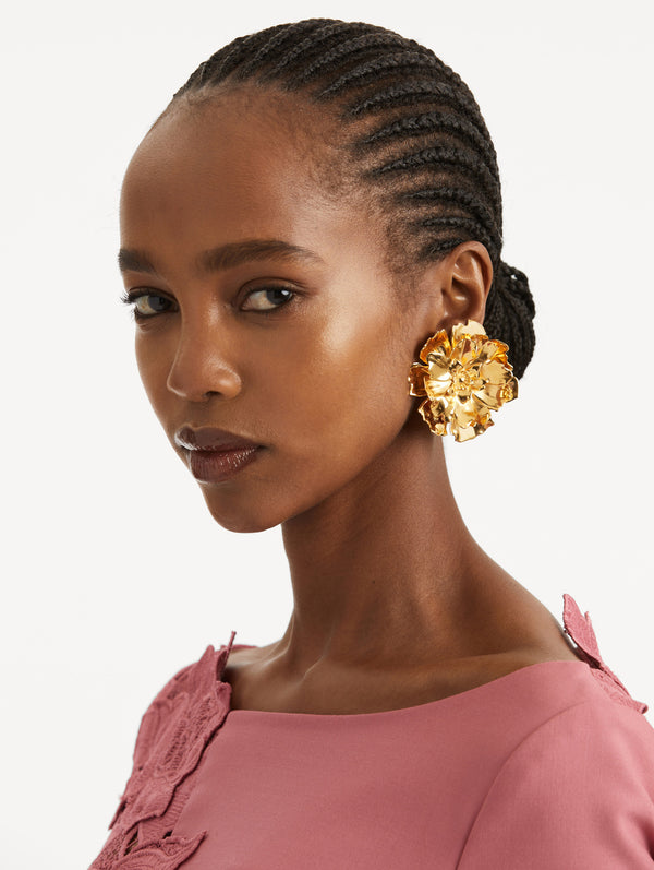 Oscar De La Renta Large Peony Clip-On Earrings