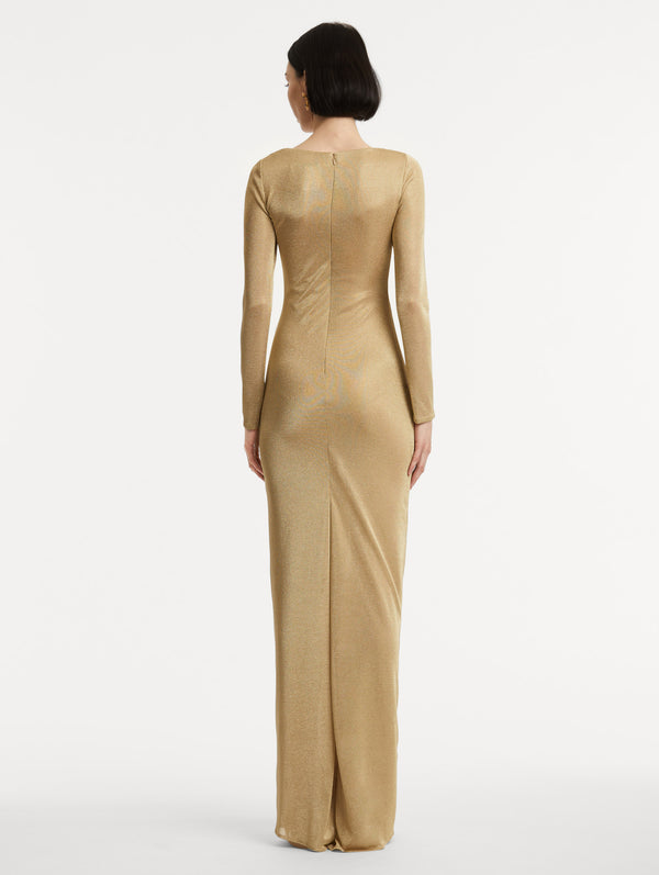 Oscar De La Renta Metallic Jersey Draped Gown