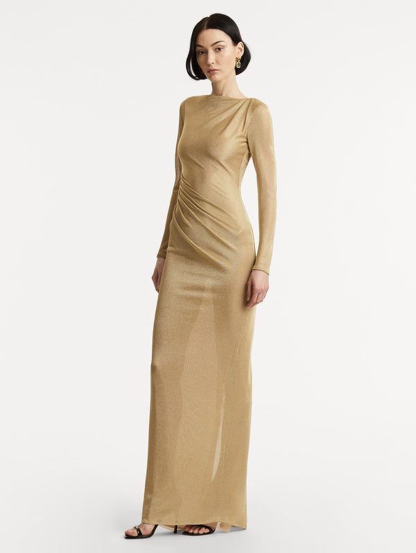 Oscar De La Renta Metallic Jersey Draped Gown