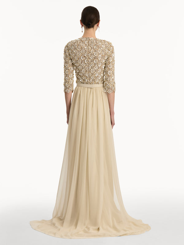 Oscar De La Renta Mother Of Pearl Embroidered Gown