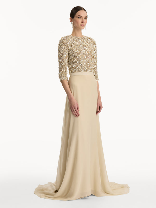 Oscar De La Renta Mother Of Pearl Embroidered Gown