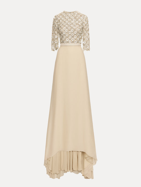 oscar de la renta Mother of Pearl Embroidered Gown