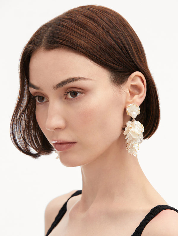 Oscar De La Renta Mother Of Pearl Flower Earrings