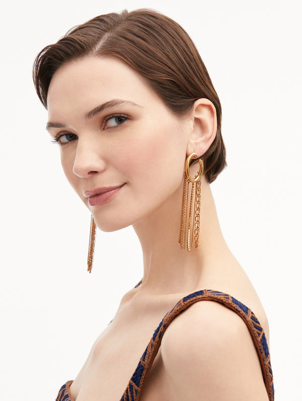 Oscar De La Renta O Chain Fringe Earrings