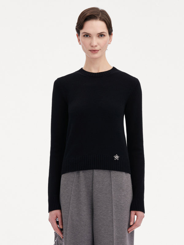 Oscar De La Renta O Flower Cashmere Pullover