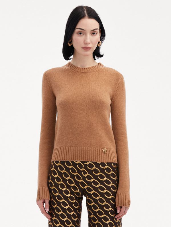 Oscar De La Renta O Flower Cashmere Pullover