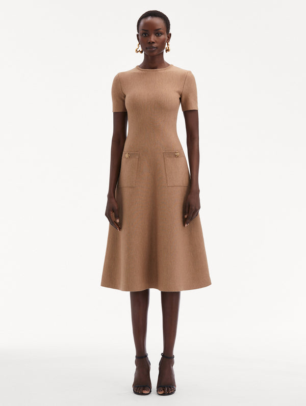 Oscar De La Renta O Flower Knit Midi Dress