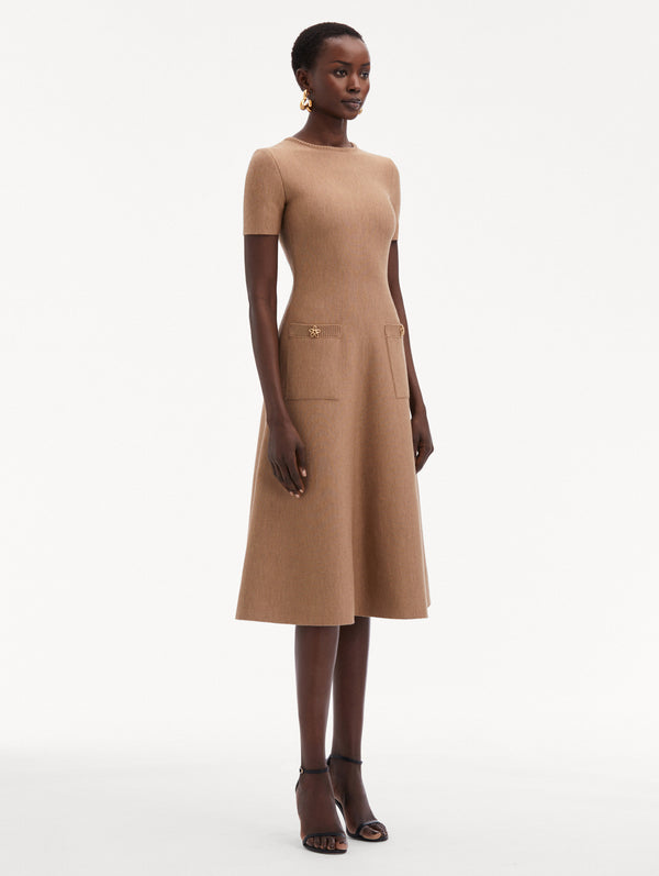 Oscar De La Renta O Flower Knit Midi Dress