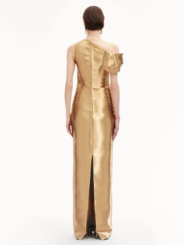 Oscar De La Renta Orchid Gold Metal Organza Gown
