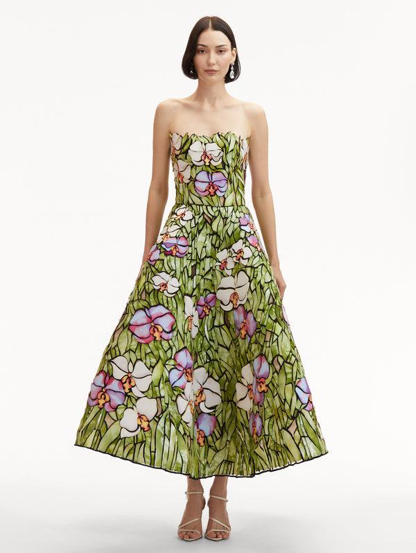 Oscar De La Renta Orchid Mosaic Cocktail Dress