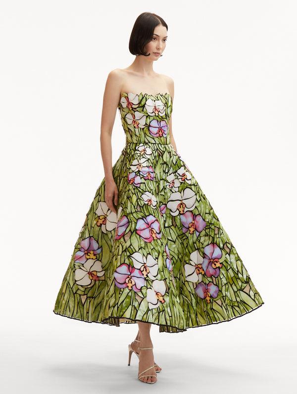 Oscar De La Renta Orchid Mosaic Cocktail Dress