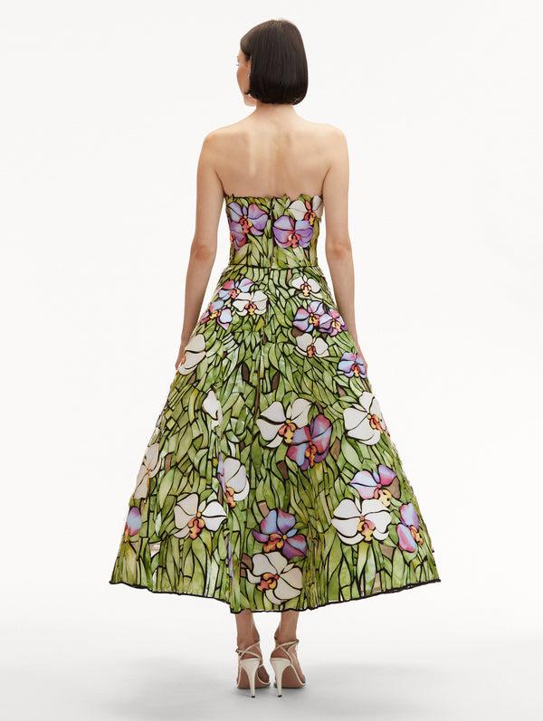 Oscar De La Renta Orchid Mosaic Cocktail Dress