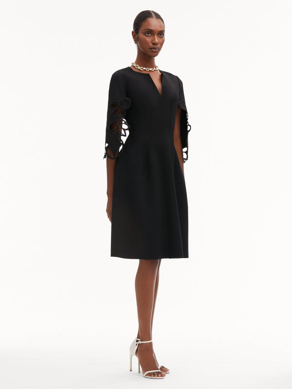 Oscar De La Renta Orchid Sleeve Split Neck Dress
