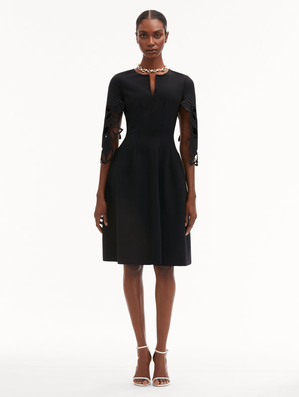 Oscar De La Renta Orchid Sleeve Split Neck Dress
