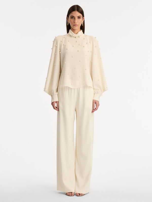 Oscar De La Renta Pearl Cluster Georgette Blouse