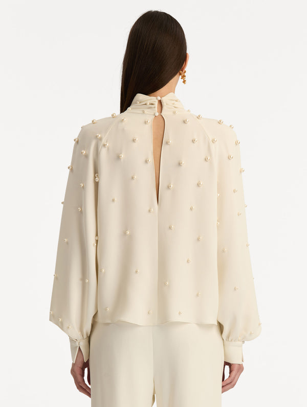 Oscar De La Renta Pearl Cluster Georgette Blouse