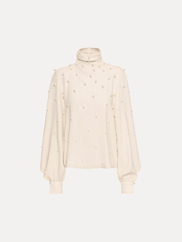 oscar de la renta Pearl Cluster Georgette Blouse