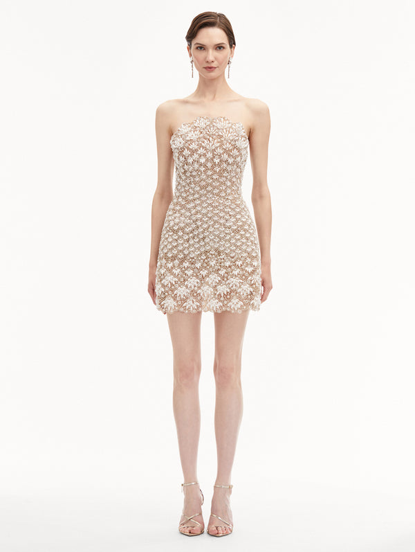 Oscar De La Renta Pearl Embroidered Scallop Dress