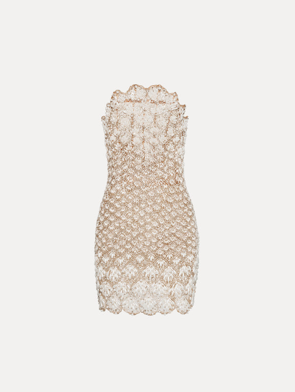oscar de la renta Pearl Embroidered Scallop Dress