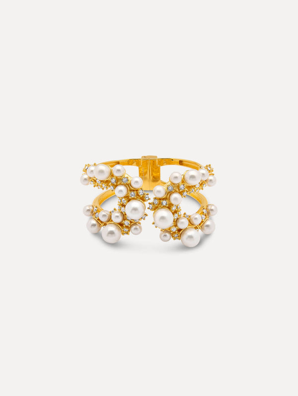 oscar de la renta Pearl Pavé Cluster Cuff Bracelet