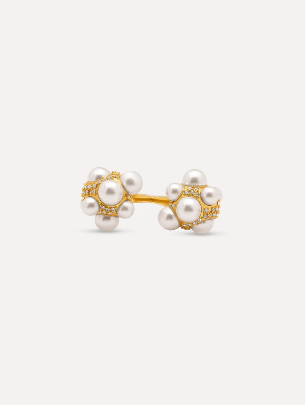 Oscar De La Renta Pearl Pavé Cluster Double Ring
