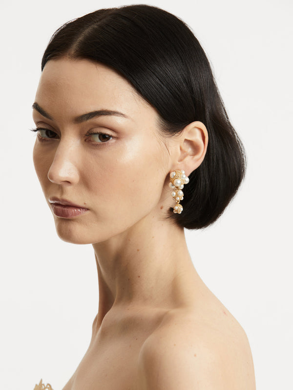 Oscar De La Renta Pearl Pavé Cluster Drop Earrings