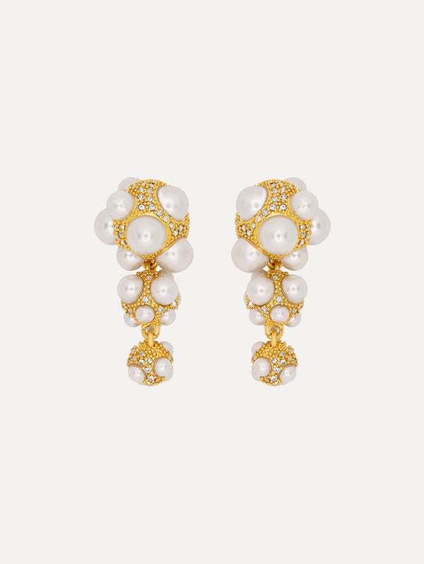 oscar de la renta Pearl Pavé Cluster Drop Earrings