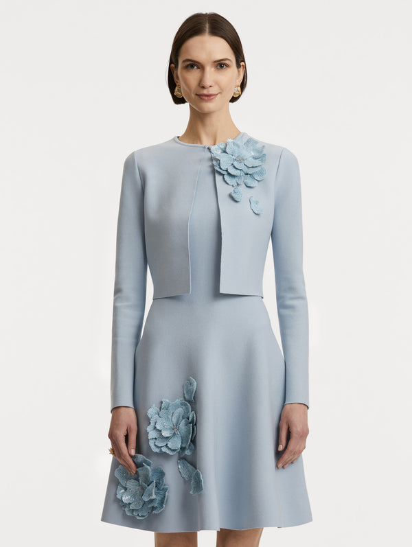 Oscar De La Renta Peony Appliqué Knit Cardigan
