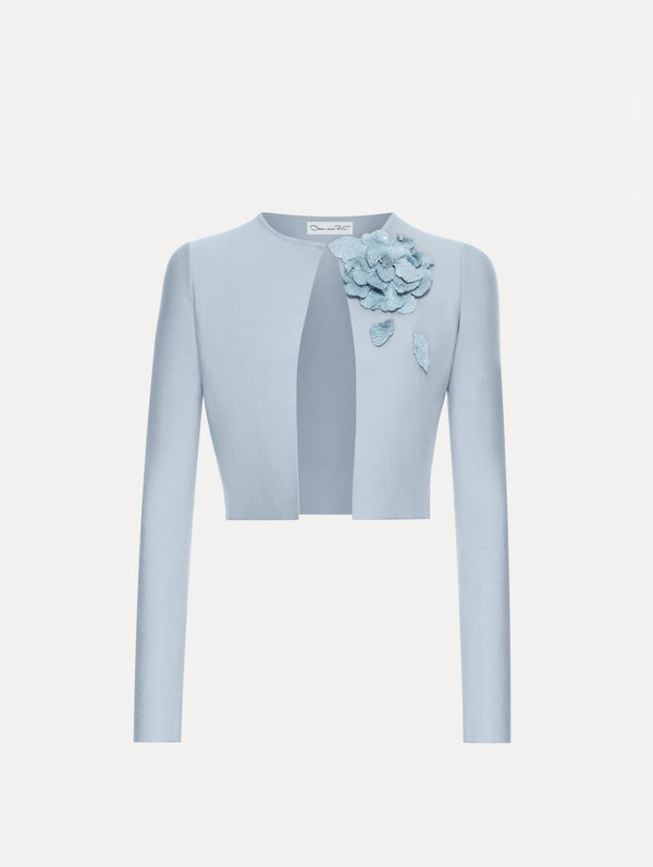 oscar de la renta Peony Appliqué Knit Cardigan