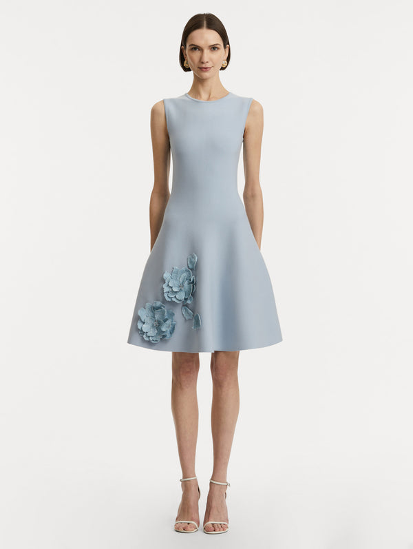 Oscar De La Renta Peony Appliqué Knit Dress