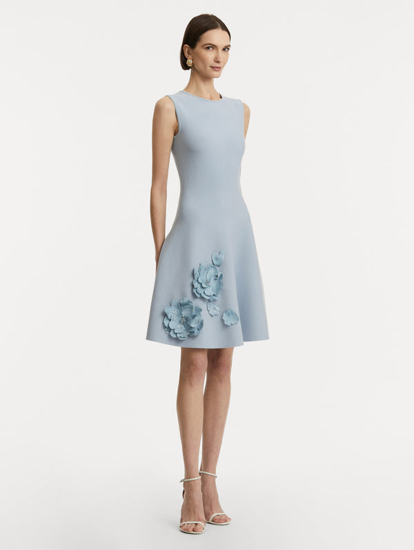 Oscar De La Renta Peony Appliqué Knit Dress