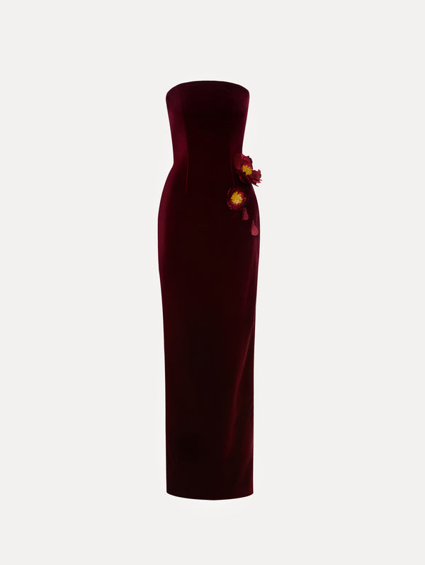 oscar de la renta Peony Appliqué Velvet Gown