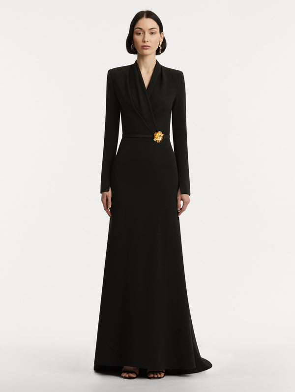 Oscar De La Renta Peony Belt Cady Gown