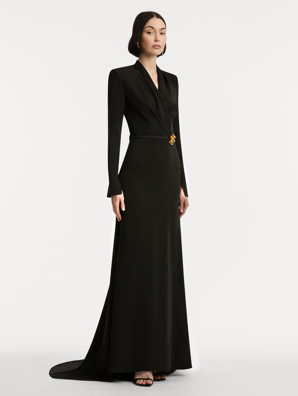 Oscar De La Renta Peony Belt Cady Gown