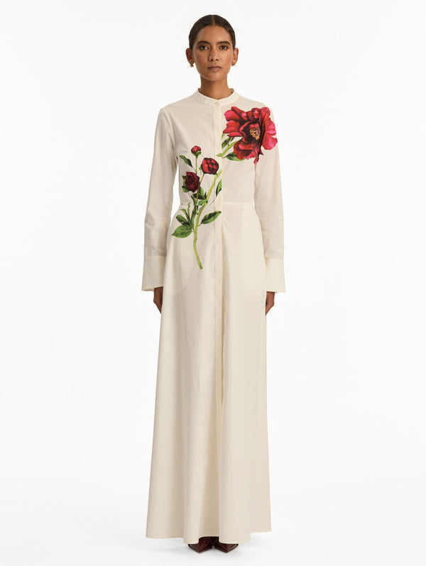 Oscar De La Renta Peony Cotton Poplin Maxi Dress